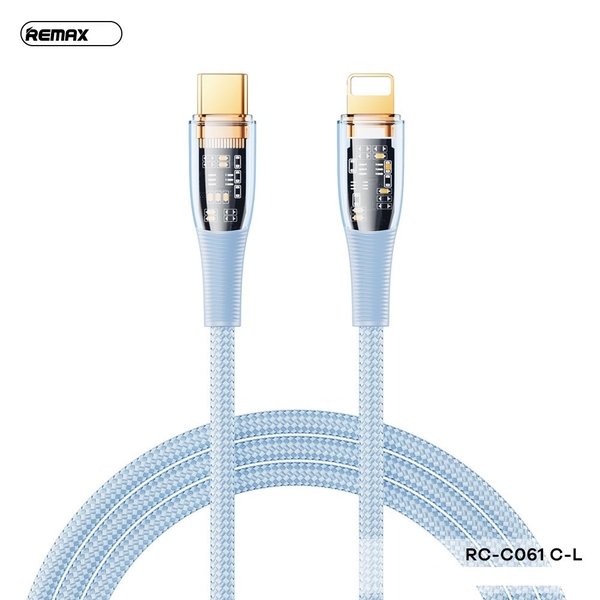 Cáp sạc nhanh 20w Remax RC-C061 (c-l) trong suốt siêu đẹp Type C ra iPhone Lighning (PD) cho iphone 11 12 13 14 [BH 1 năm]