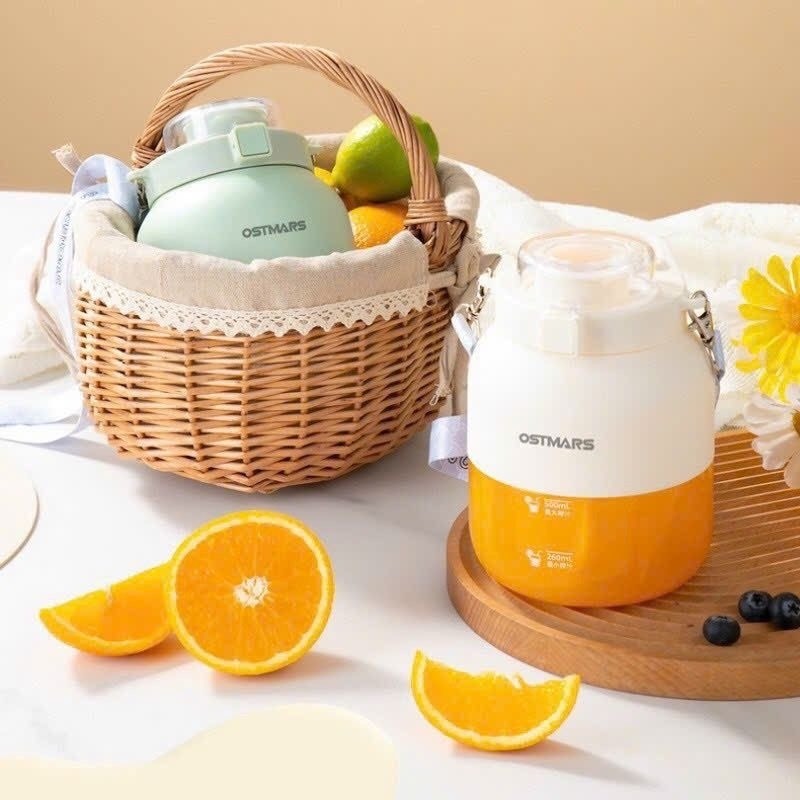 Máy xay sinh tố cầm tay OSTMARS 2in1 kiêm bình đựng nước có ống hút [BH: 1 Tuần]