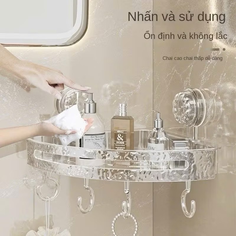 Kệ nhà tắm góc tường trong suốt kèm 4 móc treo tiện lợi [BH:NONE]