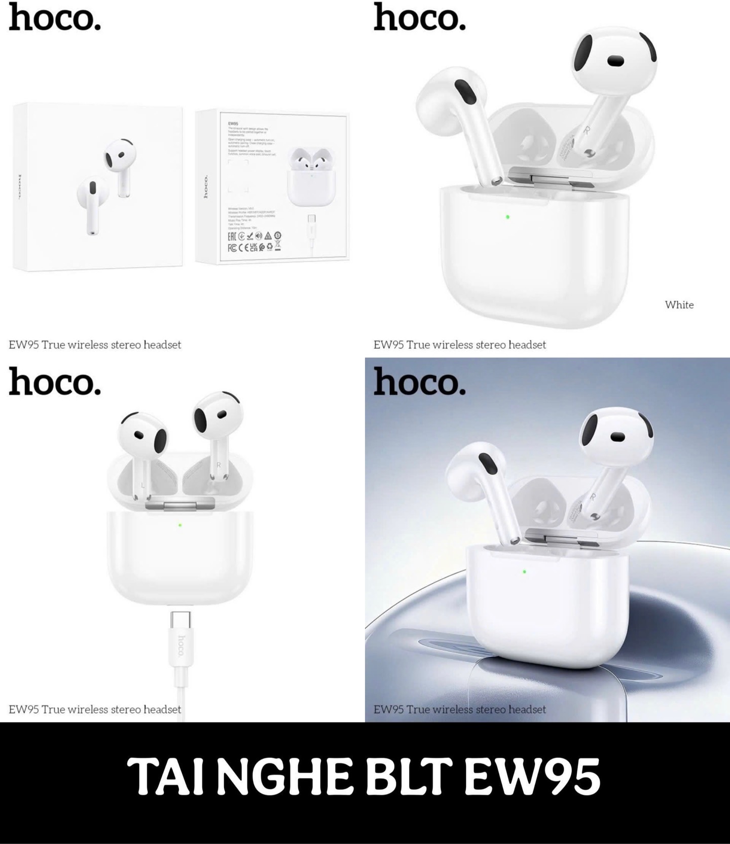 Tai nghe bluetooth True Wireless Hoco Ew95 không nút cao su