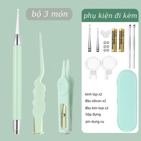 Bộ lấy ráy tai có đèn hộp 3 món, có kính lúp gia đình tiện lợi [BH: NONE]