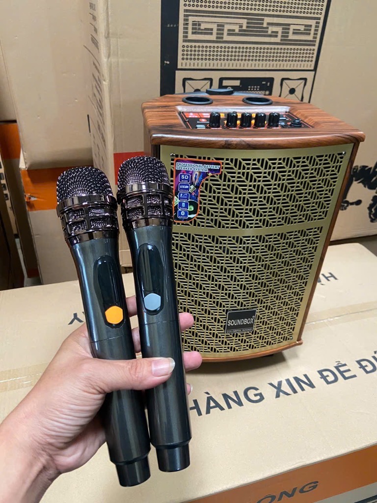 Loa kéo bluetooth Karaoke SoudBox GL-C80 gỗ dán si cao cấp kèm 2 micro siêu hay