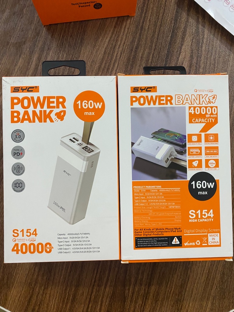 Pin sạc nhanh 160W max SYC S154 40.000mAh, có chức năng đèn pin, màn hình hiển thị % pin chính hãng [BH 1 năm]