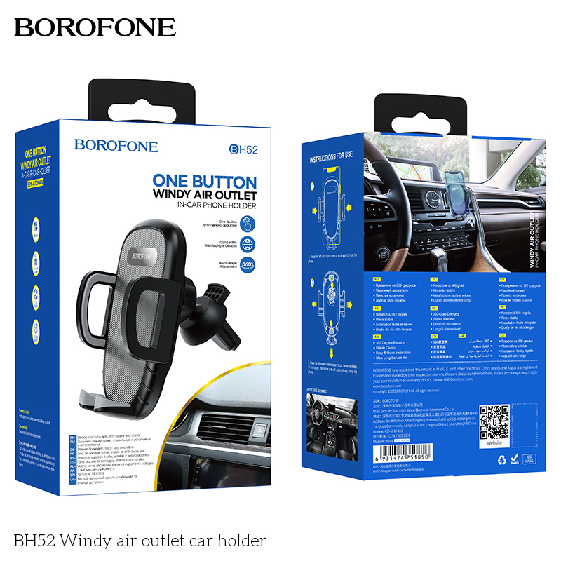 Giá đỡ điện thoại trên oto xe hơi BOROFONE BH52 kẹp khe gió siêu chăc chắn [NONE]