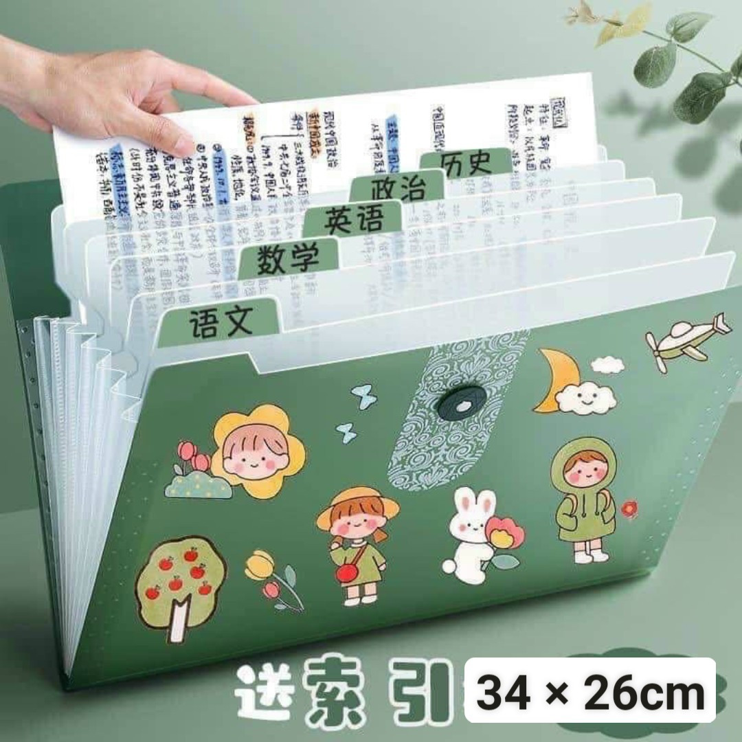 Bìa đựng hồ sơ, tài liệu giấy A4 NÚT BẤM 12 ngăn kèm sticker có dây gài Size 34 X 26CM- MÀU VỀ TÙY LÔ- a407 [BH: NONE]