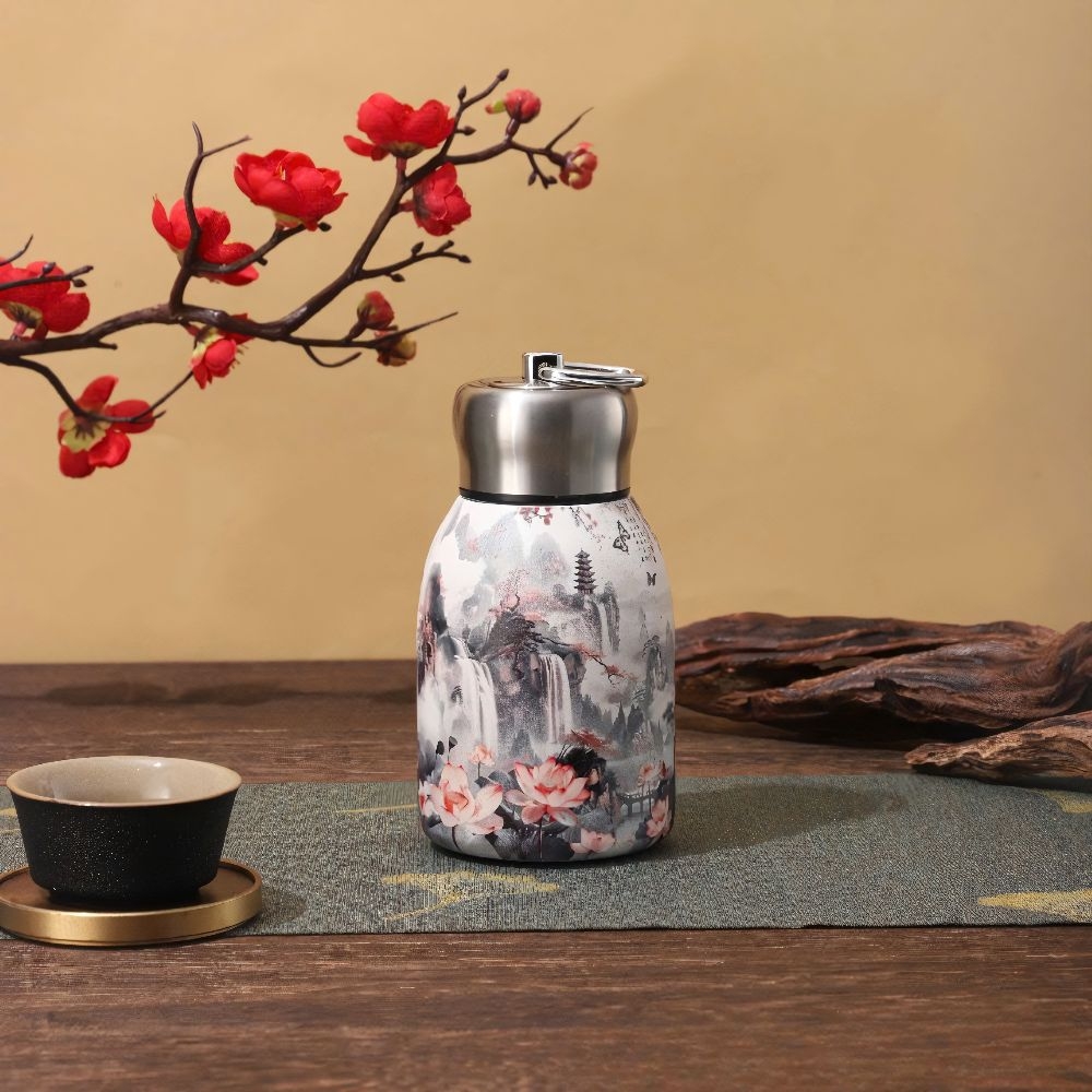 Bình giữ nhiệt 400ml inox có nắp đậy hoa văn siêu đẹp- MẪU TÙY LÔ [BH: NONE]