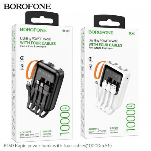 Pin sạc dự phòng Borofone BJ60 10.000mAh kèm cáp sạc liền pin kiêm đèn pin siêu sáng [BH: 1 NĂM]