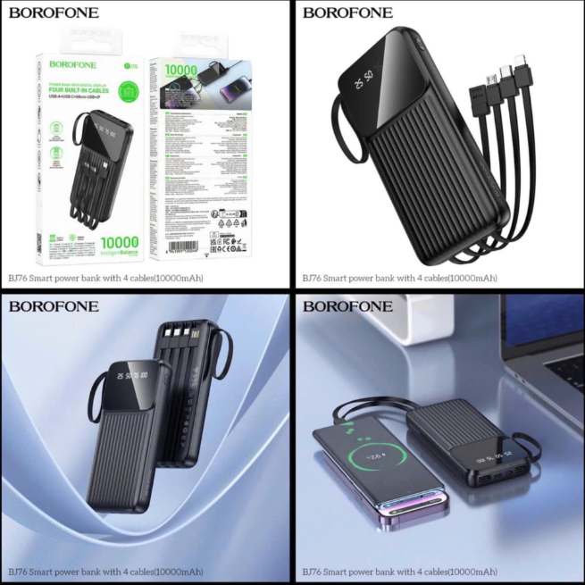 Pin sạc dự phòng BOROFONE BJ76 10.000mAh pin kèm 4 dây sạc siêu tiện lợi