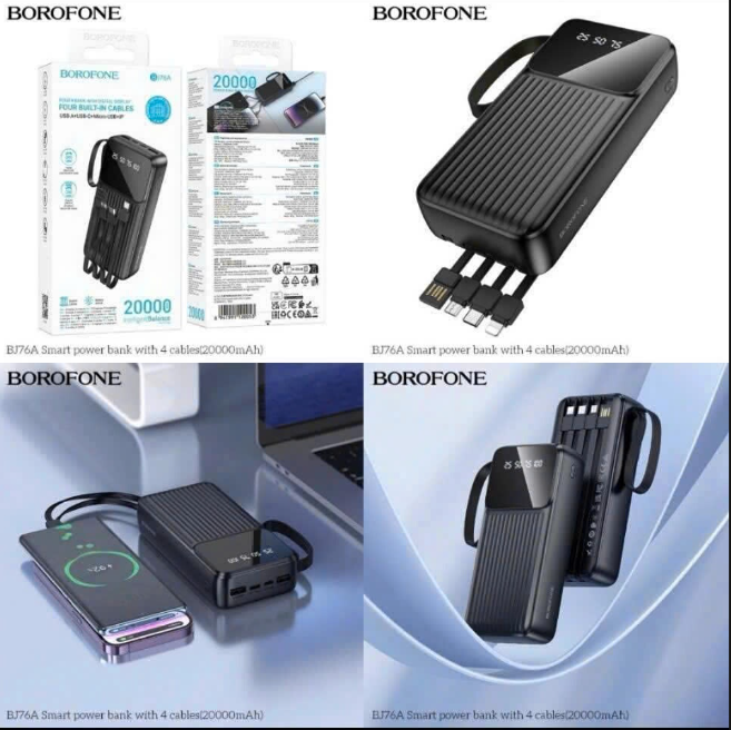 Pin sạc dự phòng BOROFONE BJ76A 20.000mAh pin kèm 4 dây sạc siêu tiện lợi