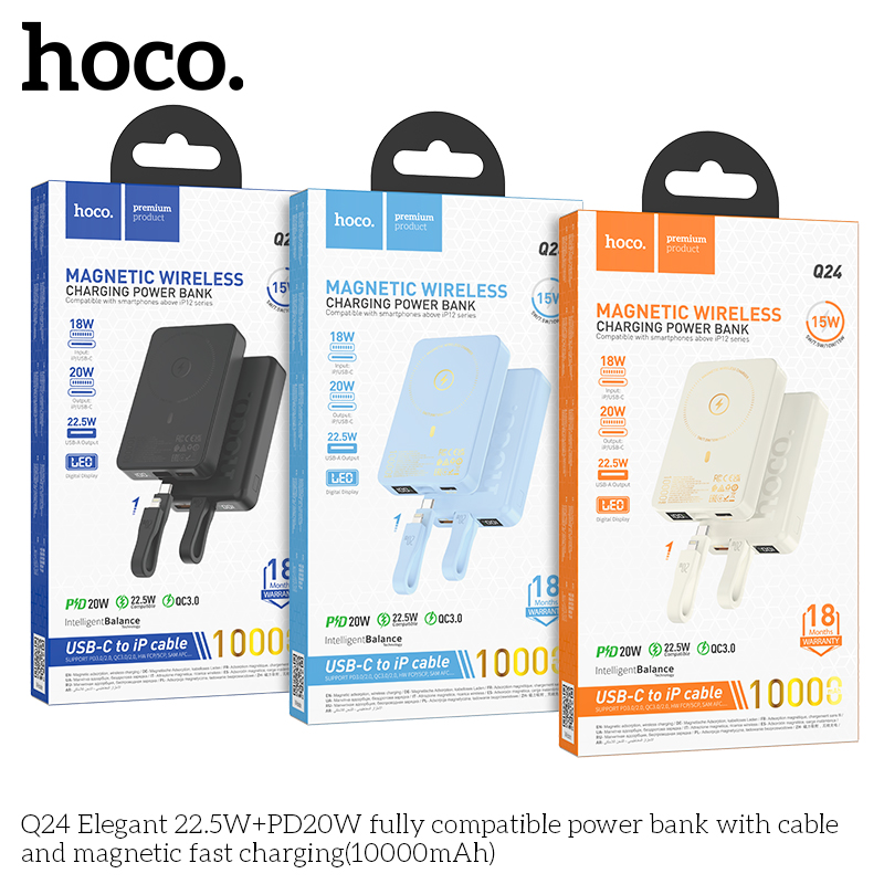 Pin sạc nhanh không dây 22.5W Hoco Q24 10.000mAh dự phòng chính hãng [BH 1 năm]