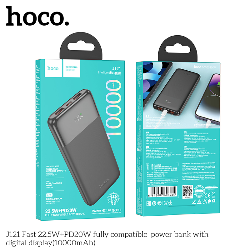 Pin sạc nhanh 22.5w Hoco J121 10.000mAh dự phòng Led chính hãng [BH: 1 năm]