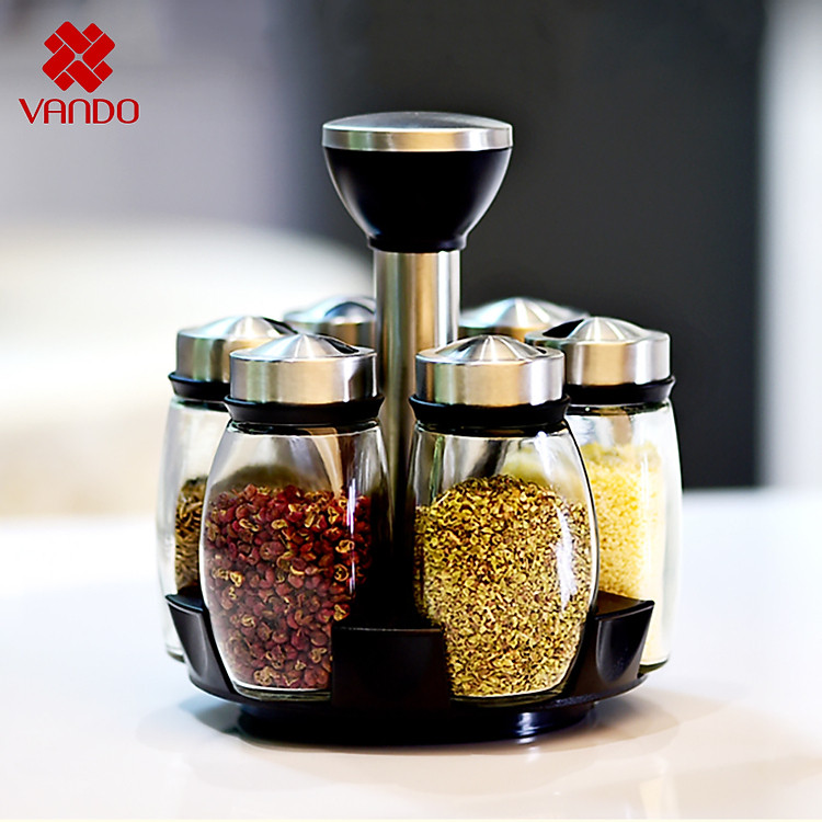 Lọ đựng gia vị bằng thủy tinh ( sec 6 lọ ) xoay 360 độ