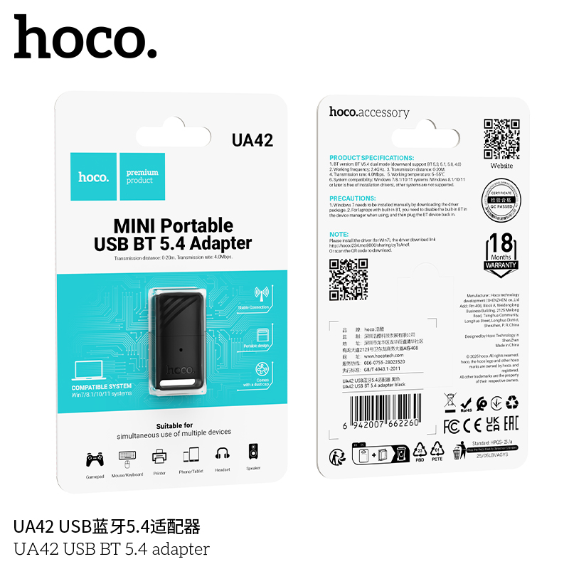 Bộ chuyển đổi Hoco UA42 USB BT 5.4 Chính hãng