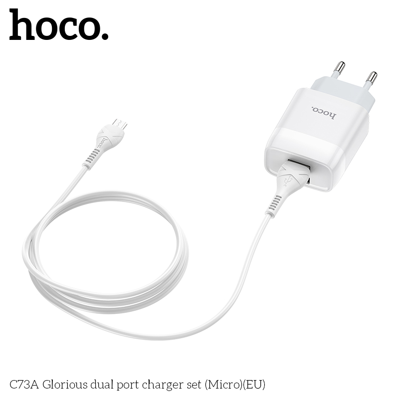 Bộ sạc nhanh micro HOCO C73A 2 cổng usb (cáp usb ra samsung) 2.4A chính hãng [BH 1 năm]