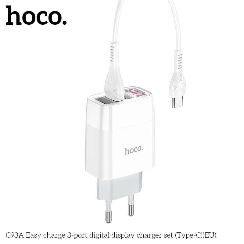 Bộ sạc nhanh 3.4A Hoco C93A Type C 3U (cáp usb ra type-c, cóc 3 cổng usb) có LED báo dòng chính hãng (BH 1 NĂM)