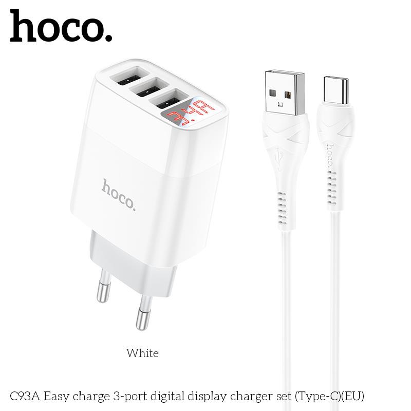 Bộ sạc nhanh 3.4A Hoco C93A Type C 3U (cáp usb ra type-c, cóc 3 cổng usb) có LED báo dòng chính hãng (BH 1 NĂM)