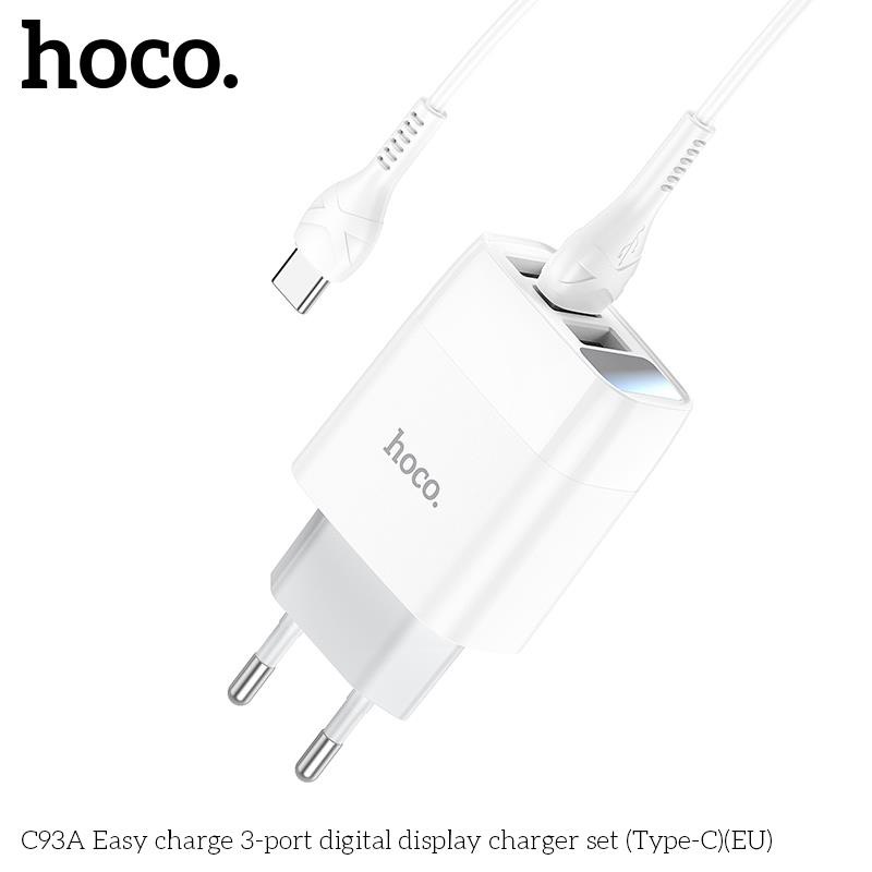 Bộ sạc nhanh 3.4A Hoco C93A Type C 3U (cáp usb ra type-c, cóc 3 cổng usb) có LED báo dòng chính hãng (BH 1 NĂM)