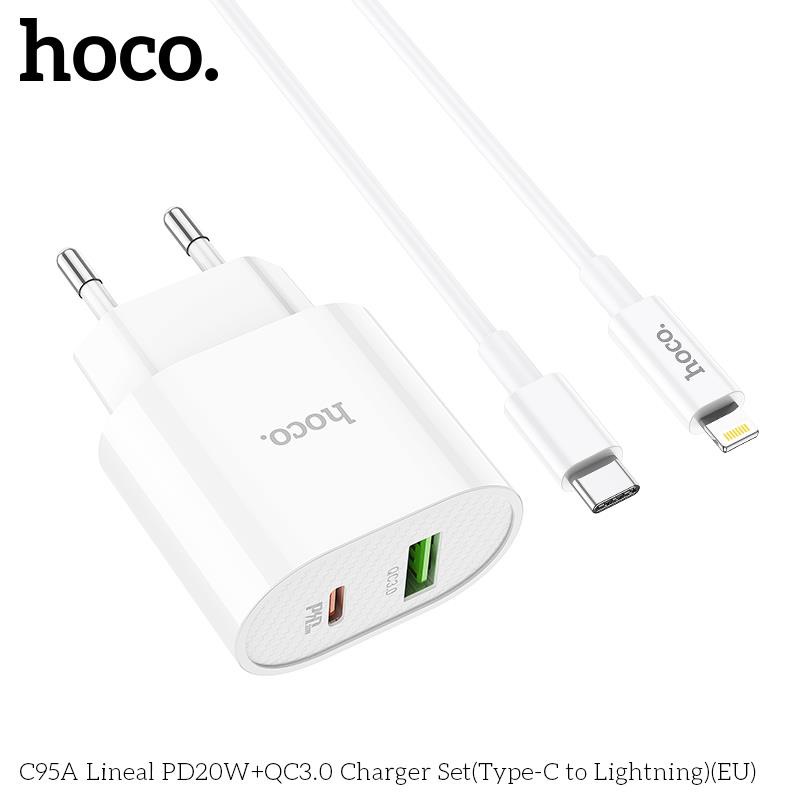 Bộ sạc nhanh 20w HOCO C95A (c-l) cáp type c ra iphone lightning (cóc 1 cổng type-c, 1 cổng usb) chính hãng [BH 1 năm]