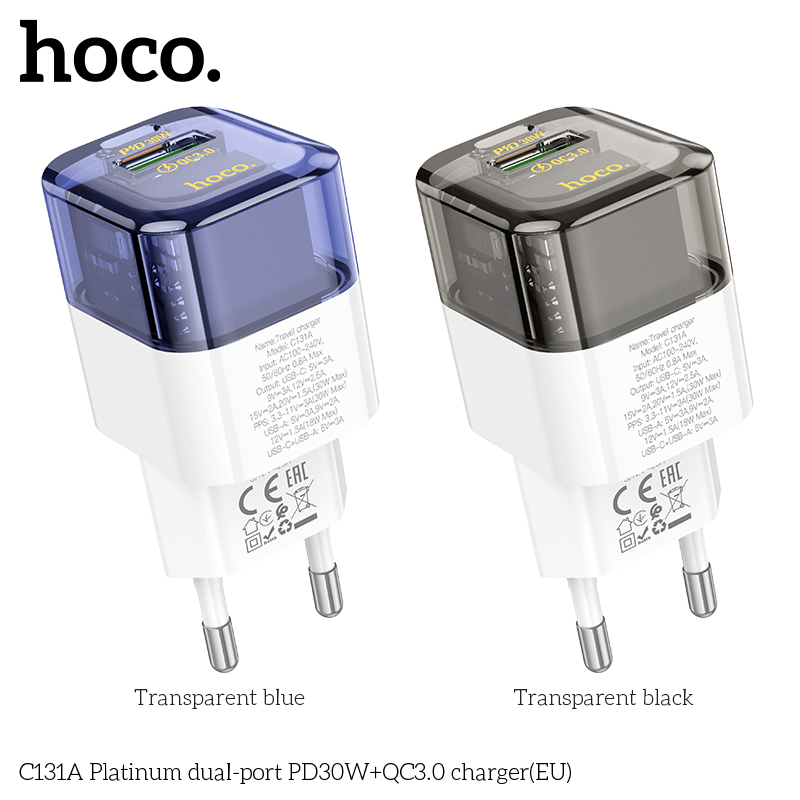 Cóc sạc nhanh 30w Hoco C131A PD30w QC3.0 (1 cổng usb, 1 cổng type-c) chính hãng [BH 1 Năm]