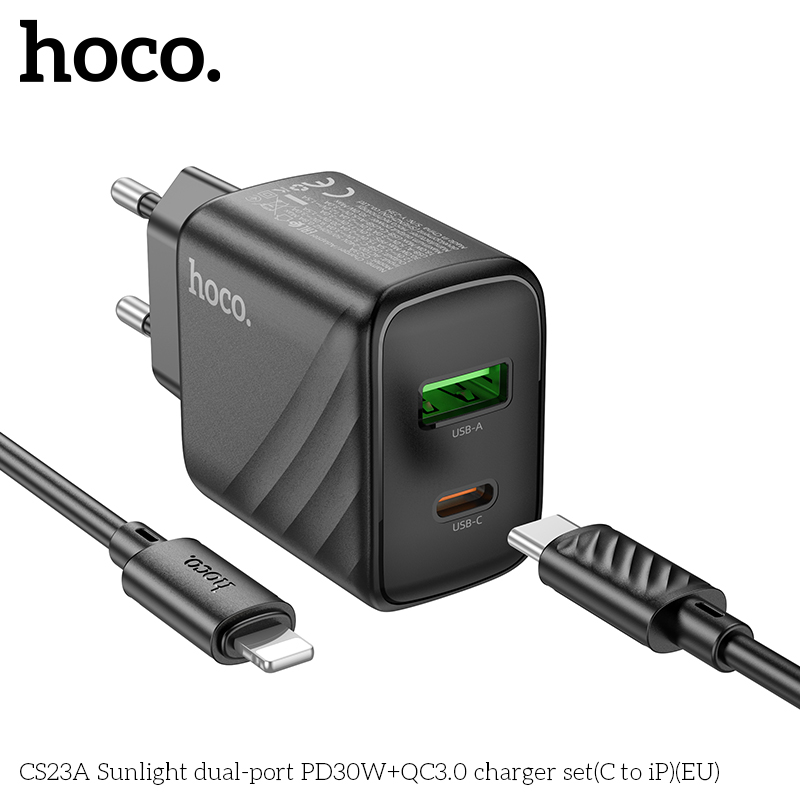 Bộ sạc nhanh 30W Hoco CS23A QC 3.0 c-l cổng Type-C ra Lightning chính hãng [BH 1 Năm]