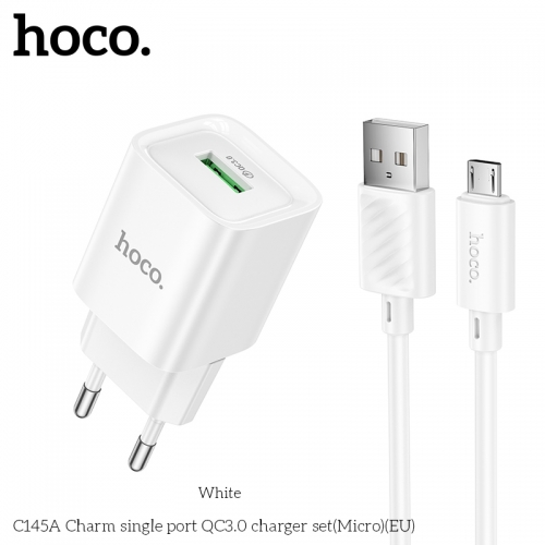 Bộ sạc nhanh micro 18w HOCO C145A EU QC3.0 (cóc 1 cổng USB, cáp usb ra samsung micro) chính hãng [BH 1 năm]
