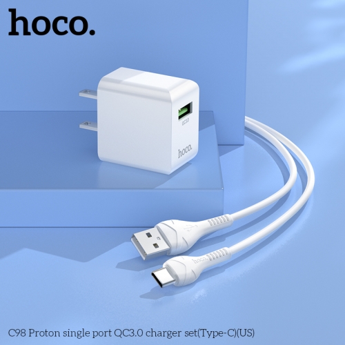 Bộ sạc nhanh 18w Hoco C98 kèm cáp usb ra type-c, cóc 1 cổng usb QC3.0 chính hãng [BH 1 năm]