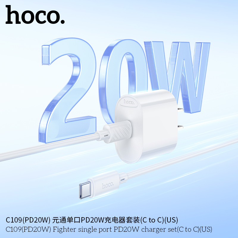 Bộ sạc nhanh 20w HOCO C109 (cáp c-c, cóc 1 cổng type-c PD) chính hãng BH 1 năm