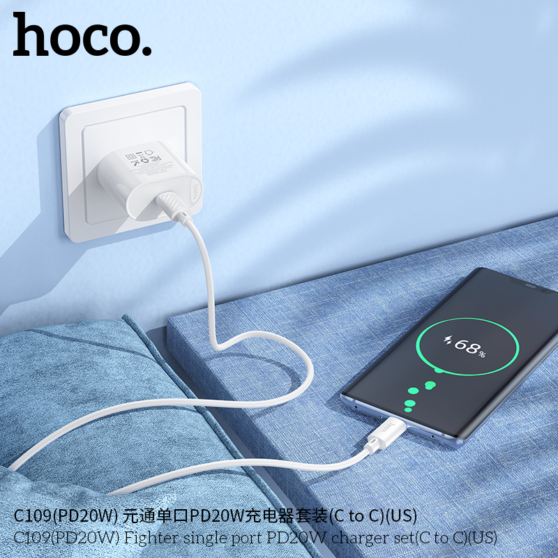 Bộ sạc nhanh 20w HOCO C109 (cáp c-c, cóc 1 cổng type-c PD) chính hãng BH 1 năm
