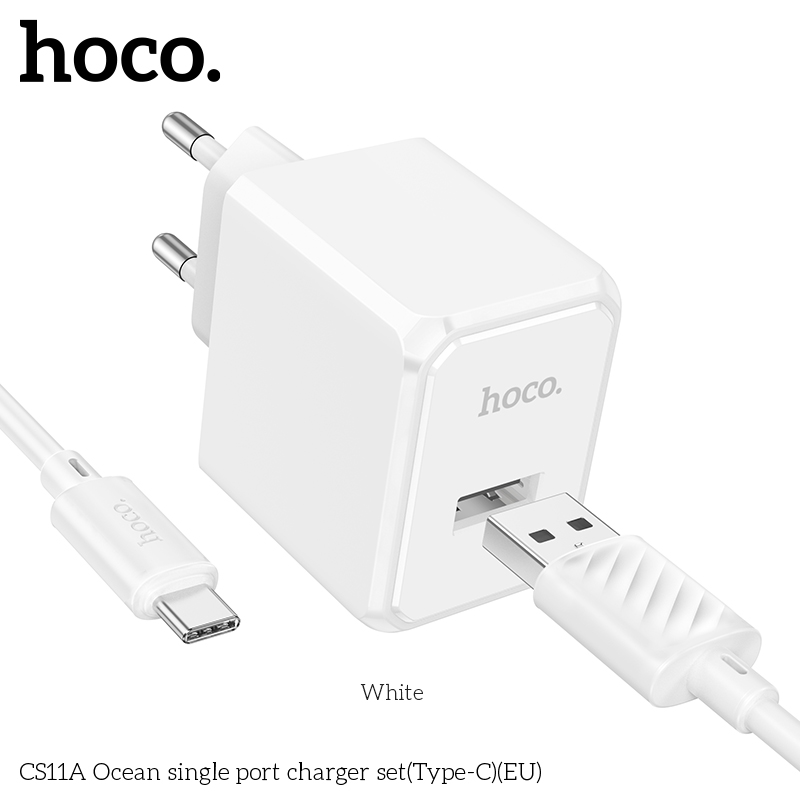 Bộ sạc nhanh HOCO CS11A Ocean chui Type C 2.1A, (A-C) Cáp USB ra Type C, Cóc sạc 1 cổng USB  chính hãng [BH: 1 năm]