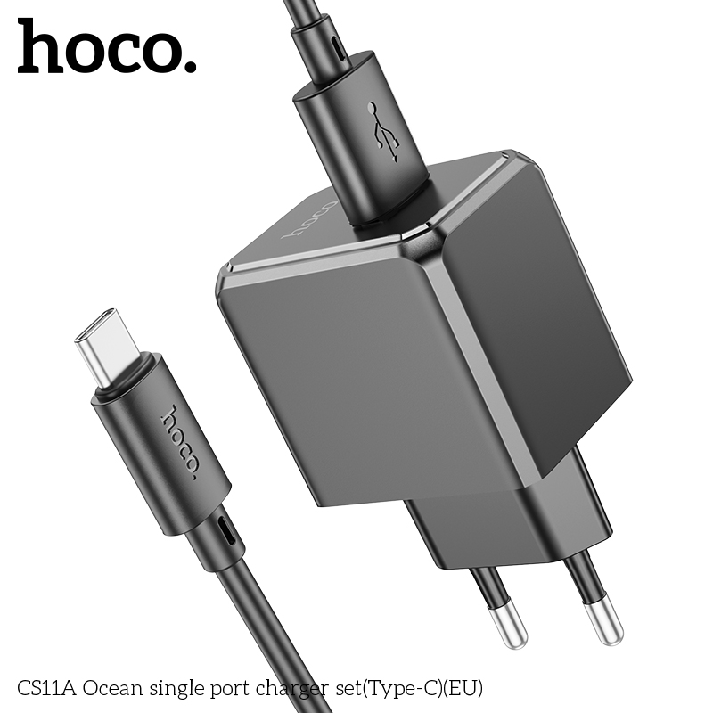 Bộ sạc nhanh HOCO CS11A Ocean chui Type C 2.1A, (A-C) Cáp USB ra Type C, Cóc sạc 1 cổng USB  chính hãng [BH: 1 năm]