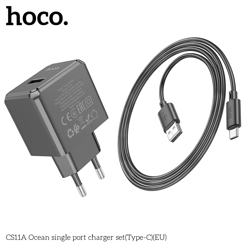 Bộ sạc nhanh HOCO CS11A Ocean chui Type C 2.1A, (A-C) Cáp USB ra Type C, Cóc sạc 1 cổng USB  chính hãng [BH: 1 năm]