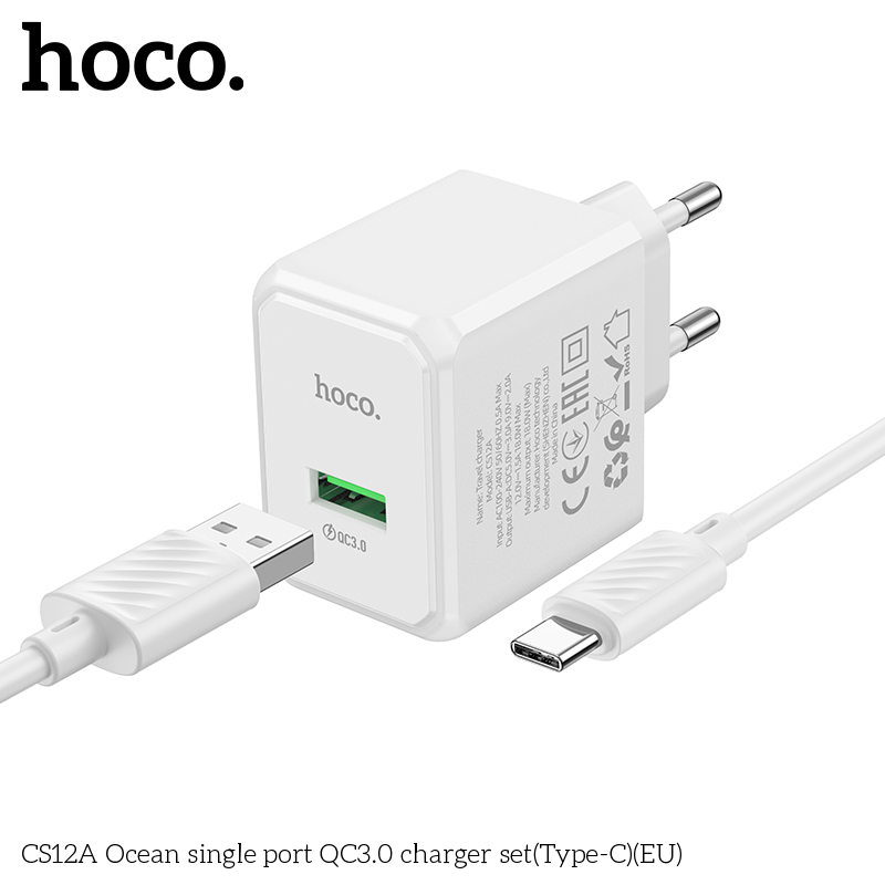 Bộ sạc QC3.0 một cổng Ocean CS12A Type-C 18W chính hãng [BH 1 NĂM]