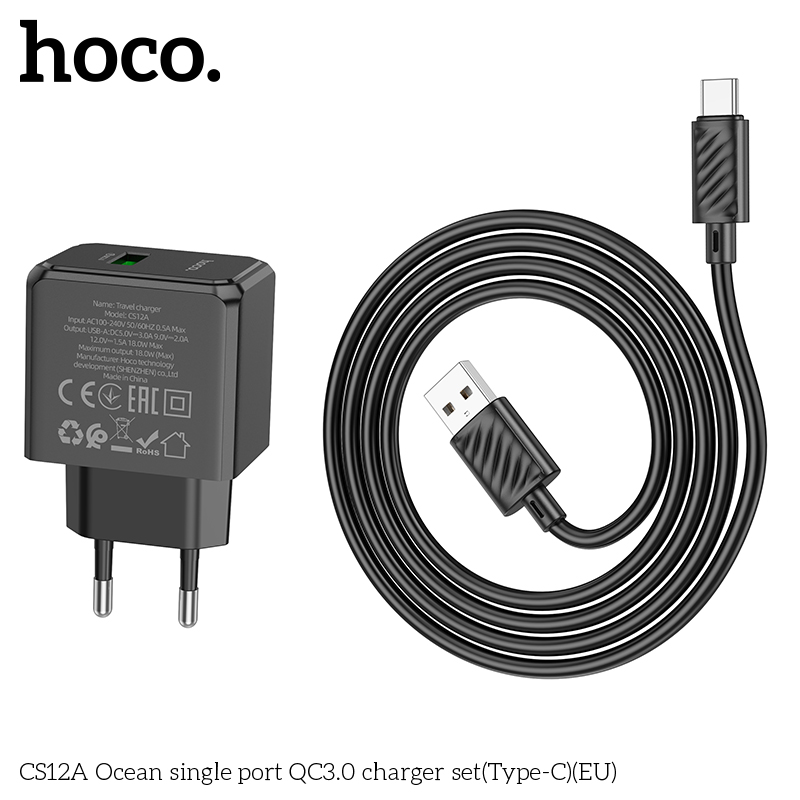 Bộ sạc QC3.0 một cổng Ocean CS12A Type-C 18W chính hãng [BH 1 NĂM]