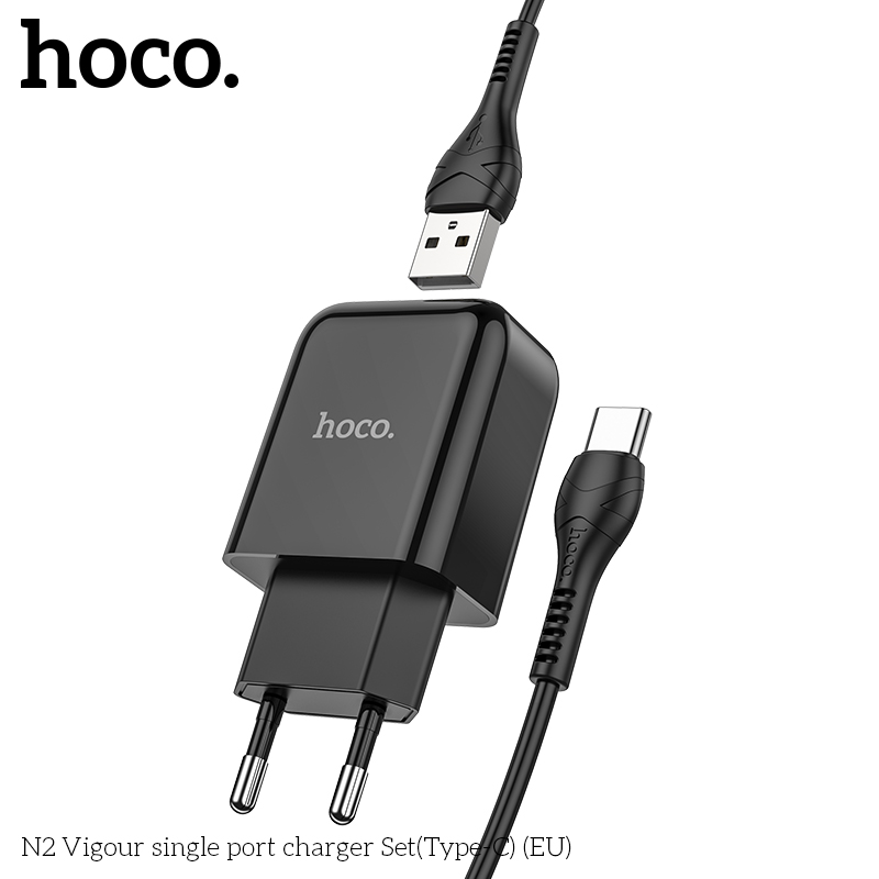 Bộ sạc HOCO N2 chui Type C 2.1A, (A-C) Cáp USB ra Type C, Cóc 1 cổng USB chính hãng [BH 1 năm]