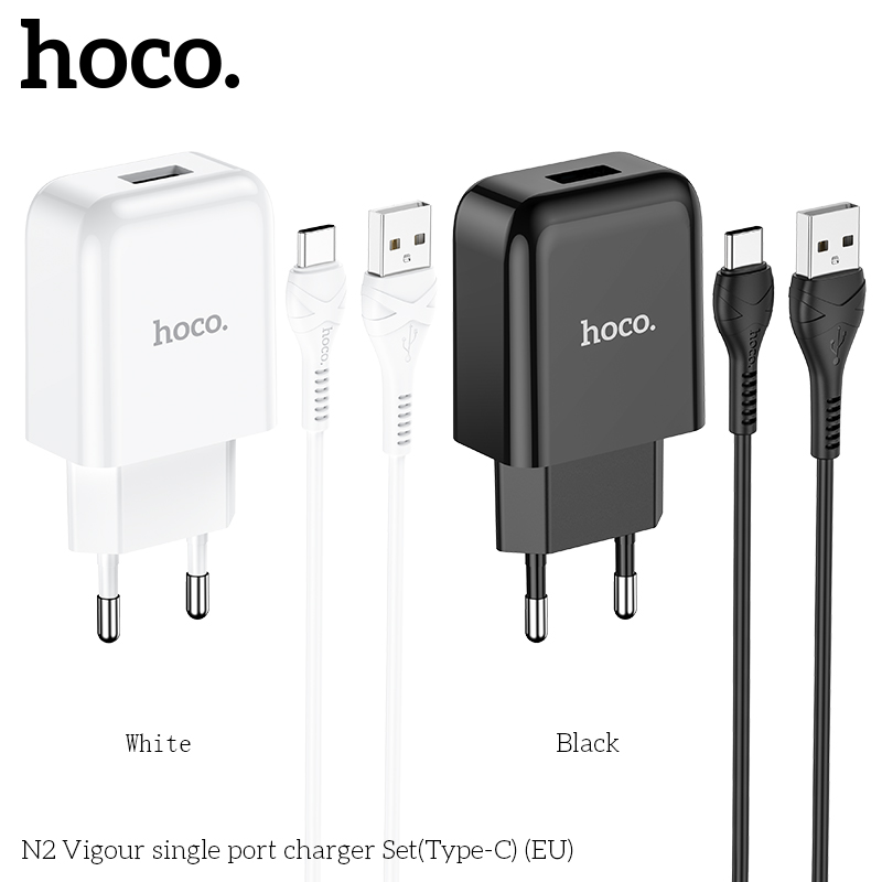 Bộ sạc HOCO N2 chui Type C 2.1A, (A-C) Cáp USB ra Type C, Cóc 1 cổng USB chính hãng [BH 1 năm]