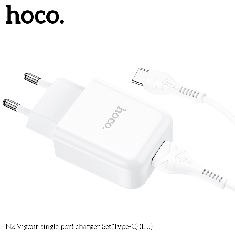 Bộ sạc HOCO N2 chui Type C 2.1A, (A-C) Cáp USB ra Type C, Cóc 1 cổng USB chính hãng [BH 1 năm]