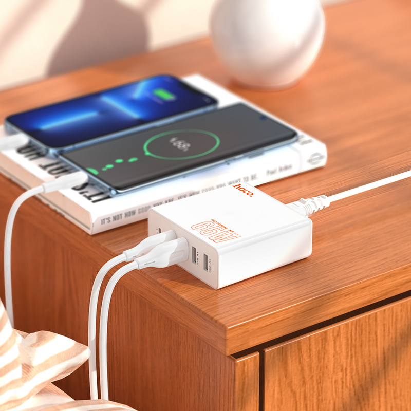 Cóc sạc nhanh 65w HOCO C114A 5 cổng (1 cổng Type-C vs 4 cổng usb) chính hãng [BH 1 NĂM]