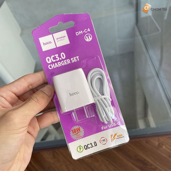 Bộ sạc nhanh 18w QC3.0 Hoco DM-C4  Type C (cóc 1 cổng usb US+ cáp 1 cổng usb ra Type c) chính hãng [BH: 1 NĂM]