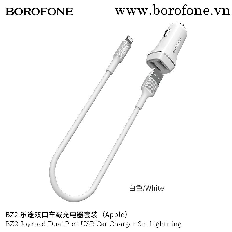 Xả kho- Bộ sạc xe hơi ô tô Borofone BZ2 iPhone (bh 1 tháng)