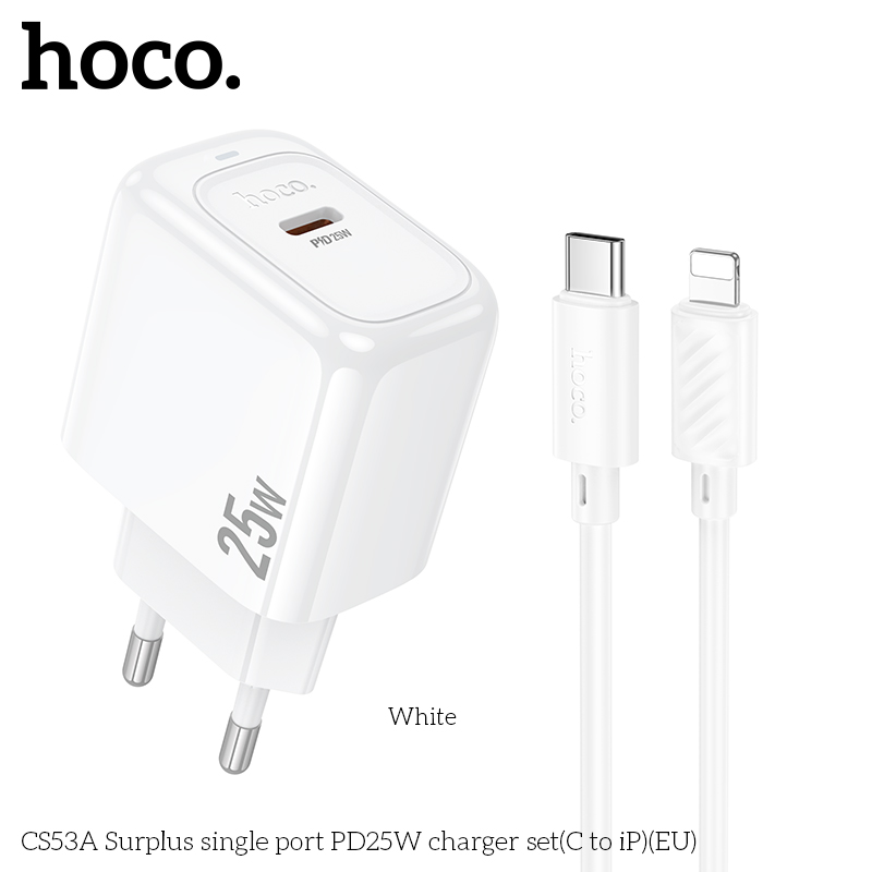 Bộ sạc nhanh 25w HOCO CS53A (C-L) (Cóc 1 cổng type-c PD) (Cáp type c ra iphone lightning) chính hãng [BH 1 năm]