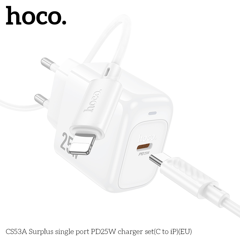 Bộ sạc nhanh 25w HOCO CS53A (C-L) (Cóc 1 cổng type-c PD) (Cáp type c ra iphone lightning) chính hãng [BH 1 năm]