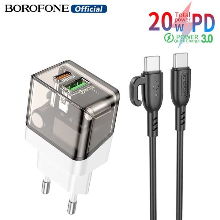 Bộ sạc nhanh 20w BOROFONE BA80A (c-c) (cáp 2 đầu type-c ra typec) (cóc 1 cổng type-c vs 1 cổng usb) PD QC3.0 chính hãng [BH 1 năm]