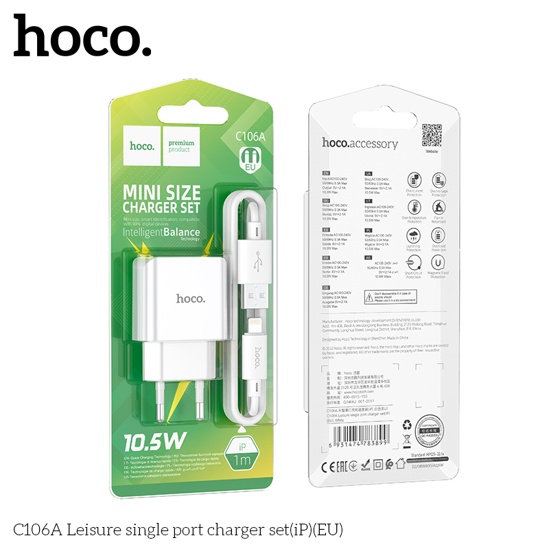 Bộ sạc nhanh 10.5w Hoco C106A mini size chui IPHONE chính hãng (thay thế c81, c106 IPHONE) [BH: 12 tháng]