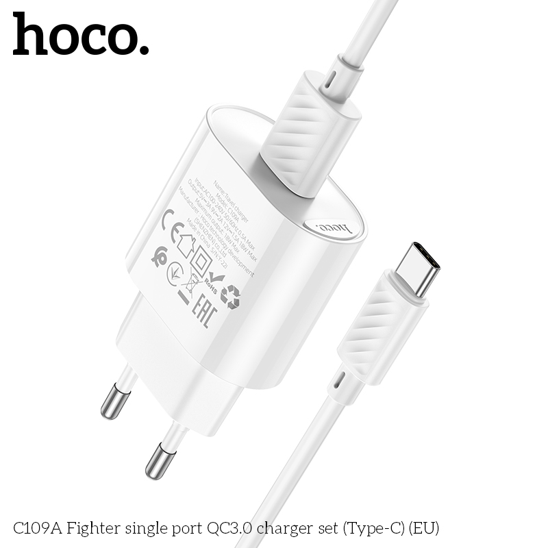 Bộ sạc nhanh 18w HOCO C109A usb ra Type-C QC3.0 chính hãng [BH 1 năm]