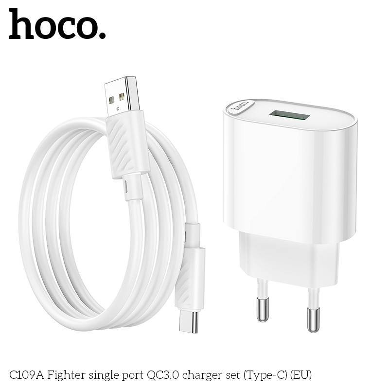 Bộ sạc nhanh 18w HOCO C109A usb ra Type-C QC3.0 chính hãng [BH 1 năm]