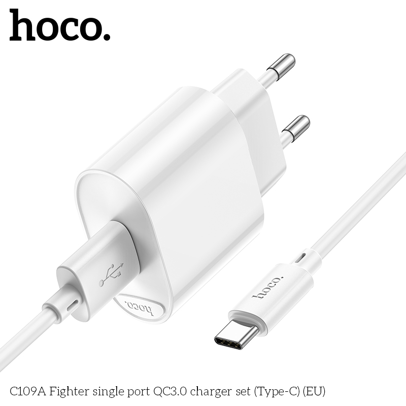 Bộ sạc nhanh 18w HOCO C109A usb ra Type-C QC3.0 chính hãng [BH 1 năm]