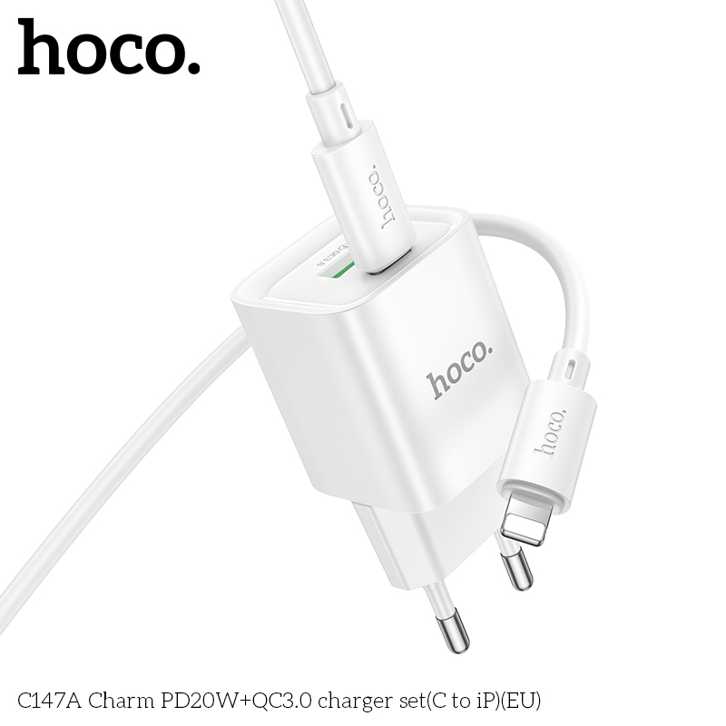 Bộ sạc nhanh 20w HOCO C147A (c-l) (cáp type c ra iphone lightning, cóc 1 cổng usb vs 1 cổng type-c) chính hãng [Bh 1 năm]