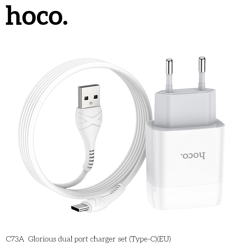 Bộ sạc nhanh HOCO C73A 2 cổng usb (cáp usb ra Type-C) 2.4A chính hãng [BH 1 năm]