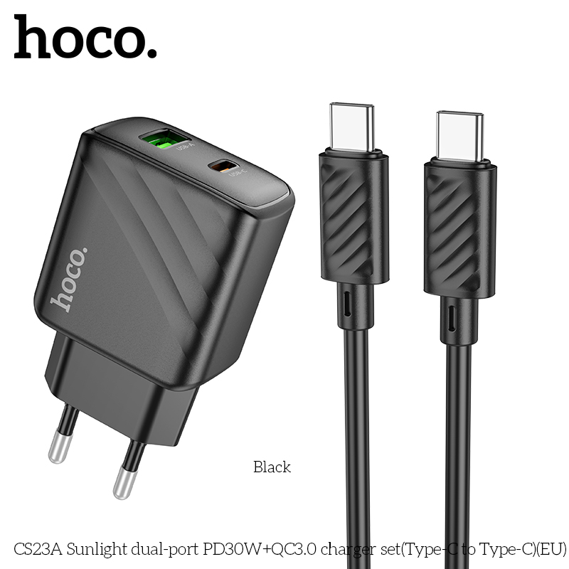 Bộ sạc nhanh 30W Hoco CS23A QC 3.0 c-c 2 đầu Type-C chính hãng [BH 1 Năm]