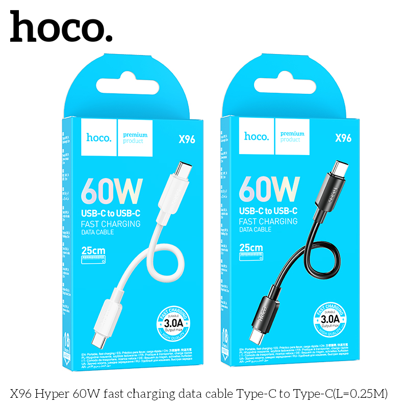 Cáp sạc nhanh 60W HOCO X96 c-c 25cm 2 đầu Type-C ra Type-C [BH 1 NĂM]